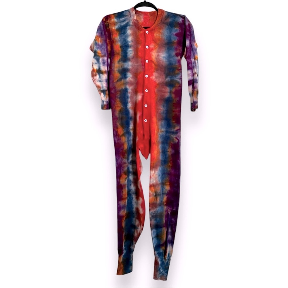 Vintage 70s Union Suit Onesie Jumpsuit Tie Dye Costume Size Small